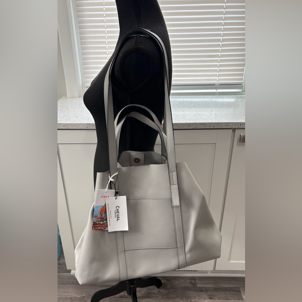 NWT Cheval Firenze Pebbled Stone Grey 4 Handle Shoulder Hobo bag w/coord pouch